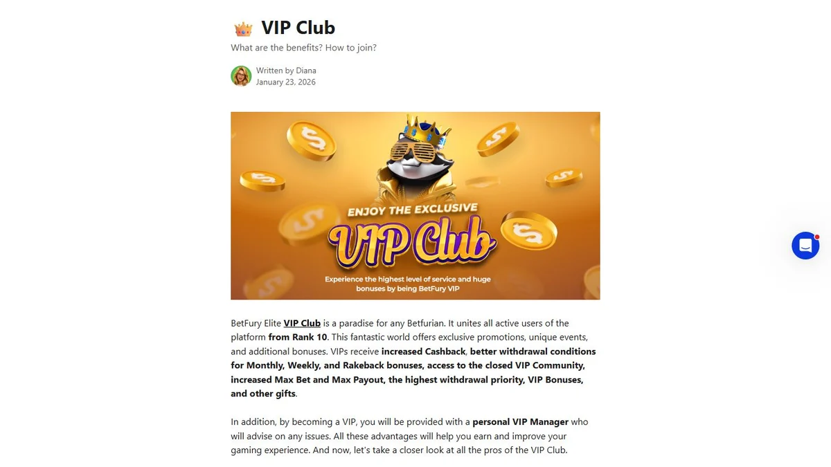BetFury VIP Club screenshot showing Rank 10 access and VIP benefits
